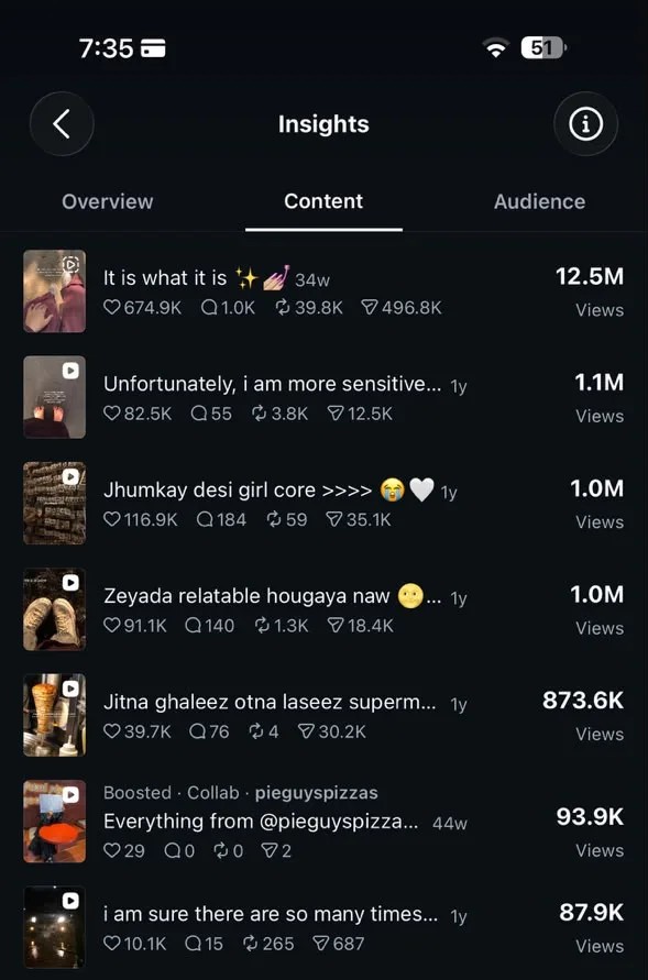 Instagram insights screenshot